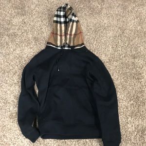 Burberry Men’s Check Hood Cotton Blend Hoodie